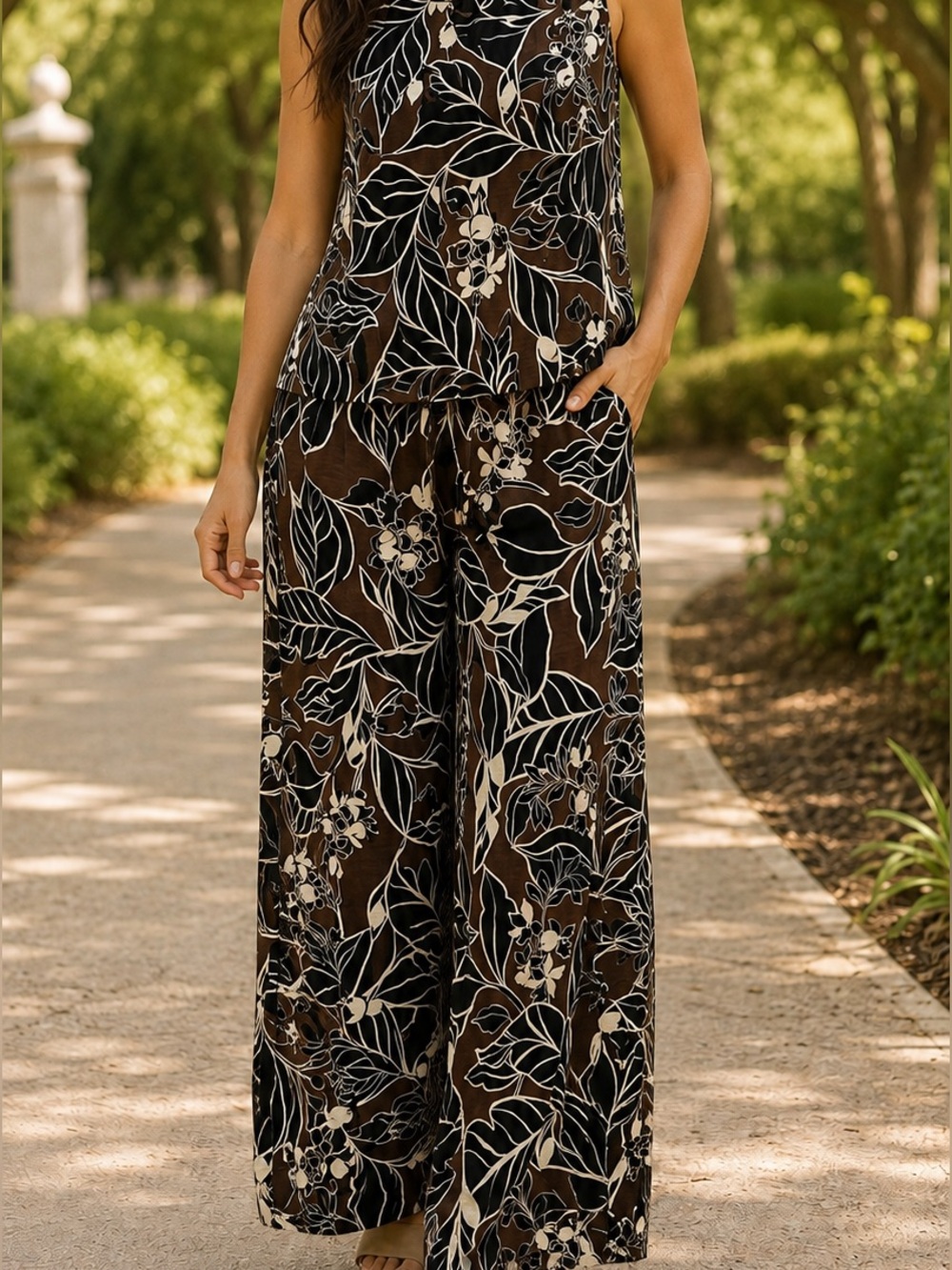 Cynthia Rowley Linen Blend Tropical Two Piece Pants Set
